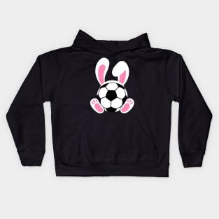 Soccer Easter bunny with rabbit ears bunny feet Kids Hoodie